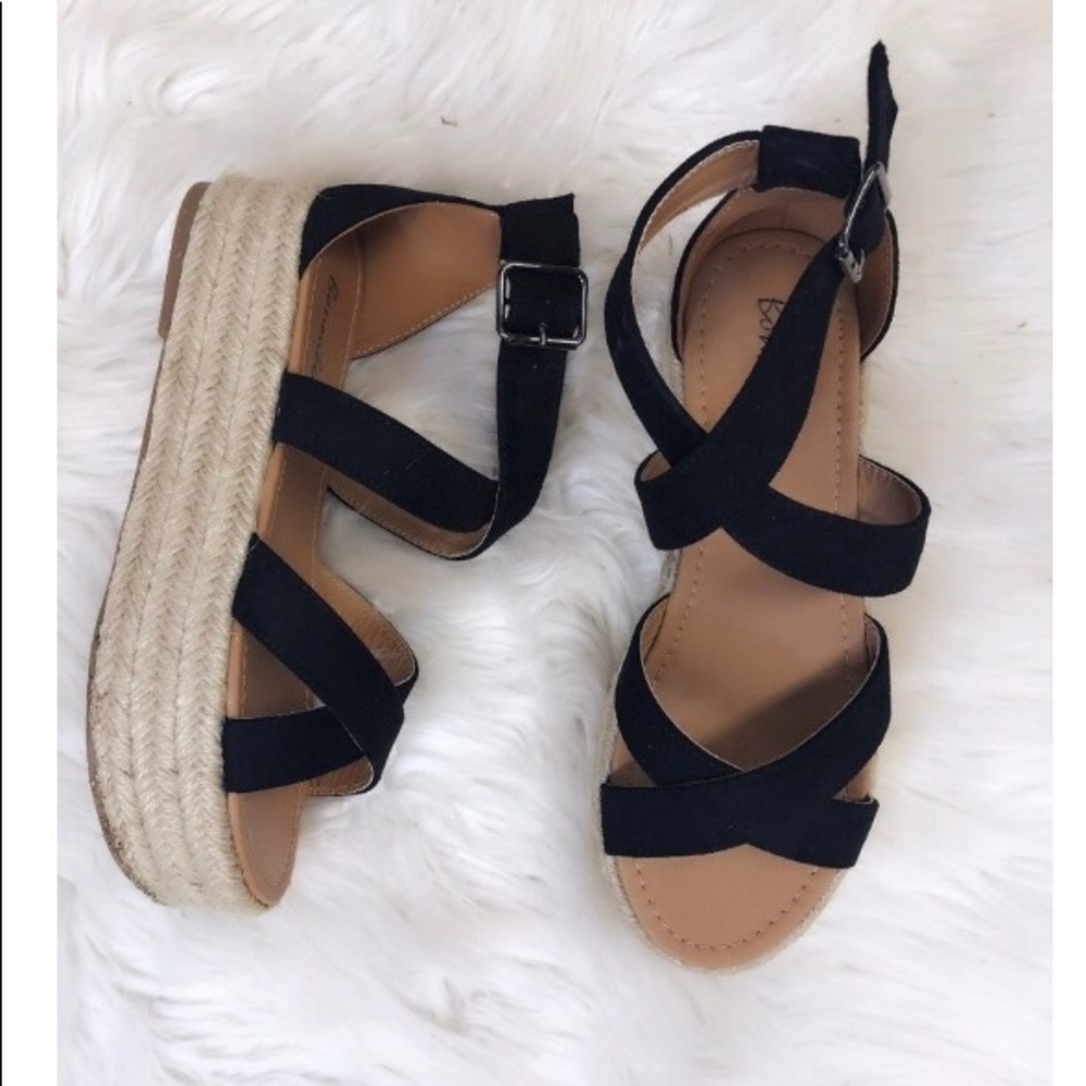 Black Espadrille Wedge Sandals